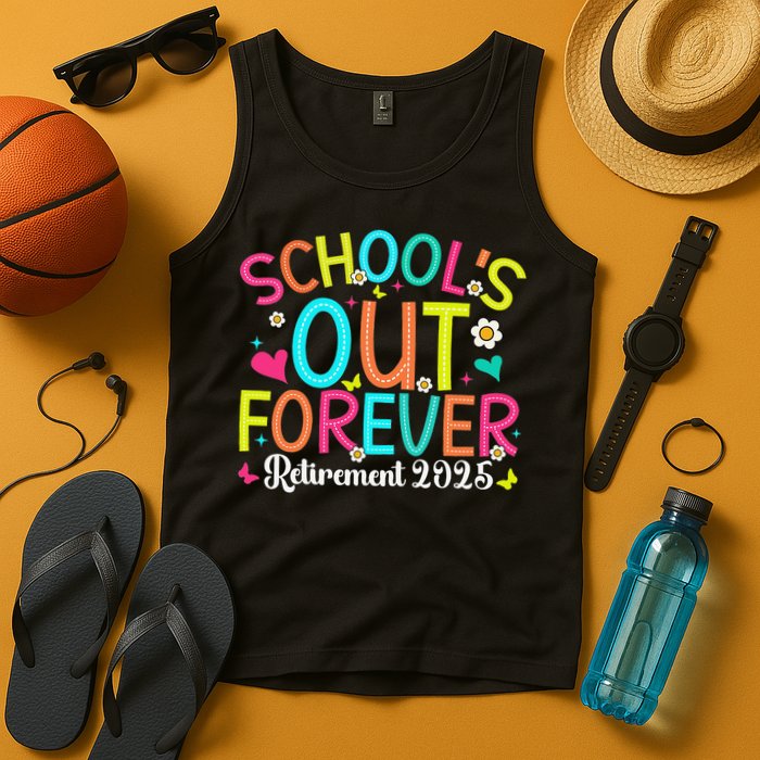 Schools Out Forever Retired Teacher 2025 Groovy Retirement Tank Top