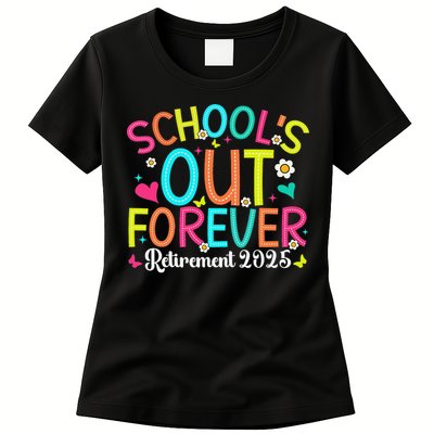 Schools Out Forever Retired Teacher 2025 Groovy Retirement Womens T-Shirt