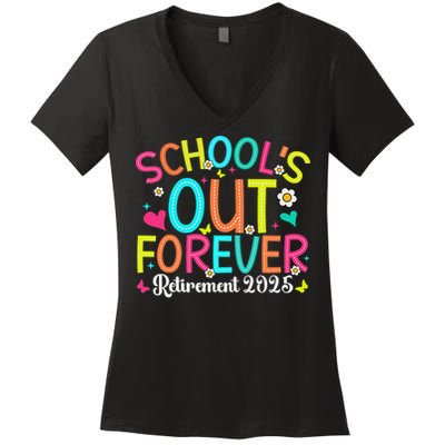 Schools Out Forever Retired Teacher 2025 Groovy Retirement Women's V-Neck T-Shirt