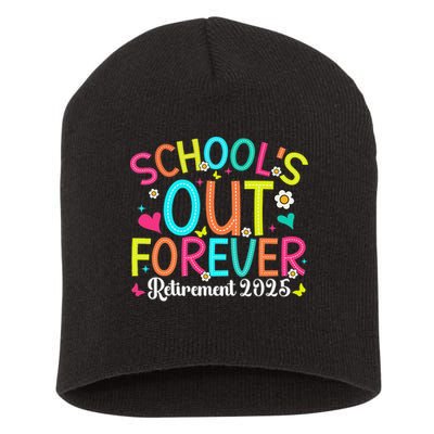 Schools Out Forever Retired Teacher 2025 Groovy Retirement Short Acrylic Beanie