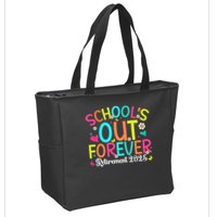 Schools Out Forever Retired Teacher 2025 Groovy Retirement Zip Tote Bag