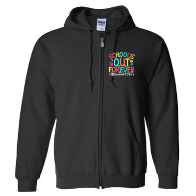 Schools Out Forever Retired Teacher 2025 Groovy Retirement Full Zip Hoodie