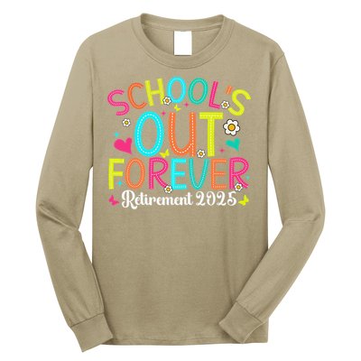 Schools Out Forever Retired Teacher 2025 Groovy Retirement Long Sleeve Shirt