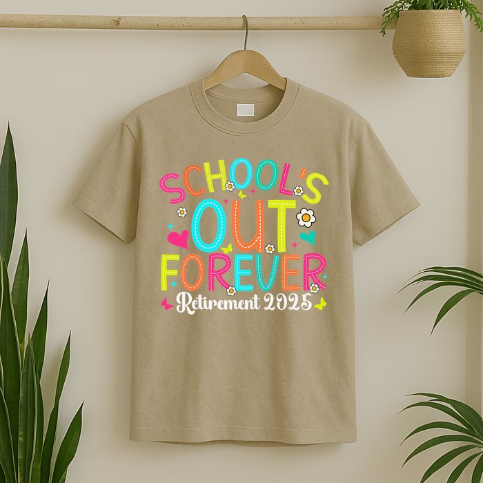 Schools Out Forever Retired Teacher 2025 Groovy Retirement T-Shirt