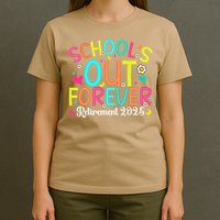 Schools Out Forever Retired Teacher 2025 Groovy Retirement T-Shirt