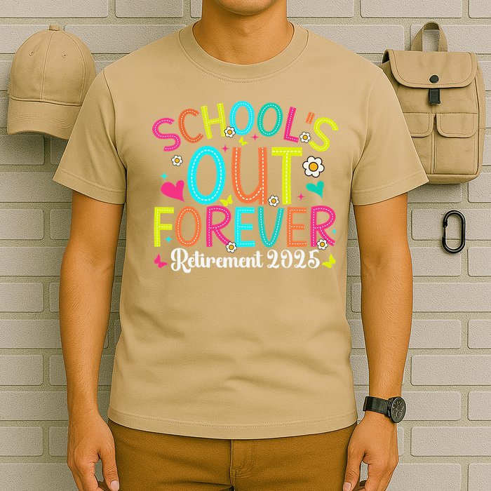 Schools Out Forever Retired Teacher 2025 Groovy Retirement T-Shirt