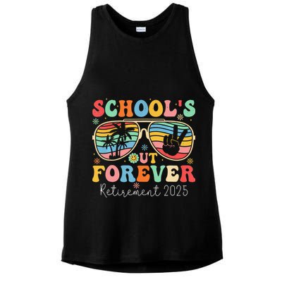 SchoolS Out Forever Retired Teacher 2025 Groovy Retirement Ladies PosiCharge Tri-Blend Wicking Tank