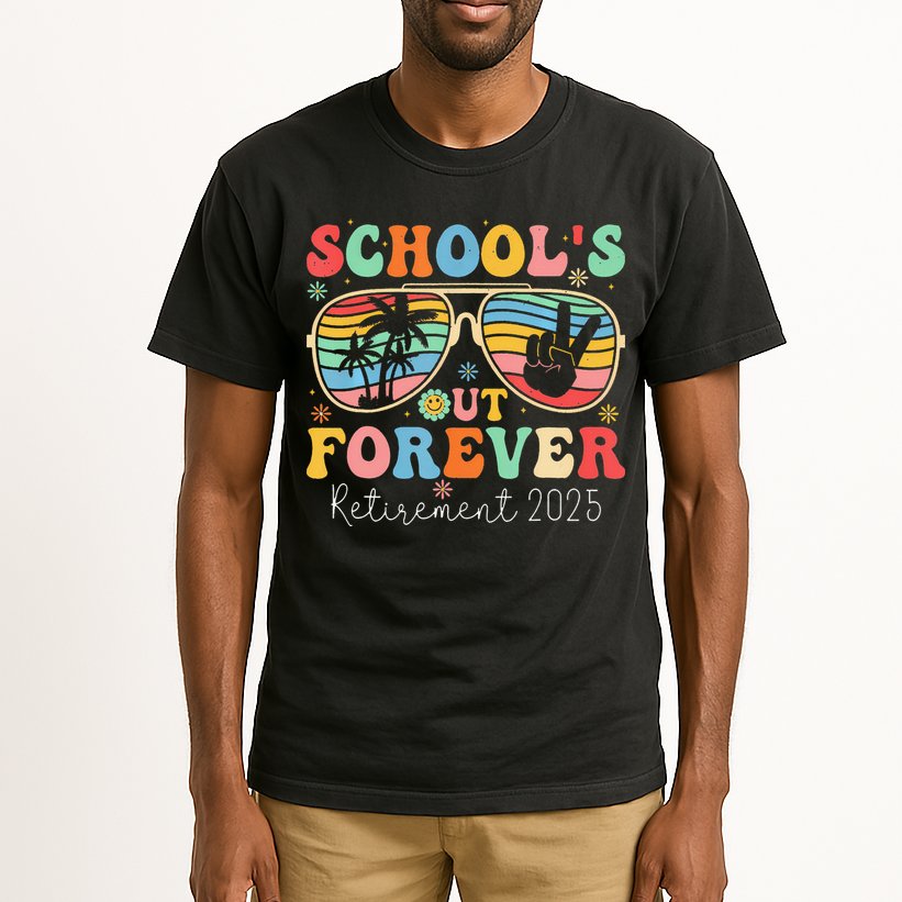 SchoolS Out Forever Retired Teacher 2025 Groovy Retirement Tall T-Shirt