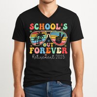 SchoolS Out Forever Retired Teacher 2025 Groovy Retirement V-Neck T-Shirt