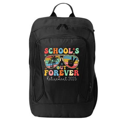 SchoolS Out Forever Retired Teacher 2025 Groovy Retirement City Backpack