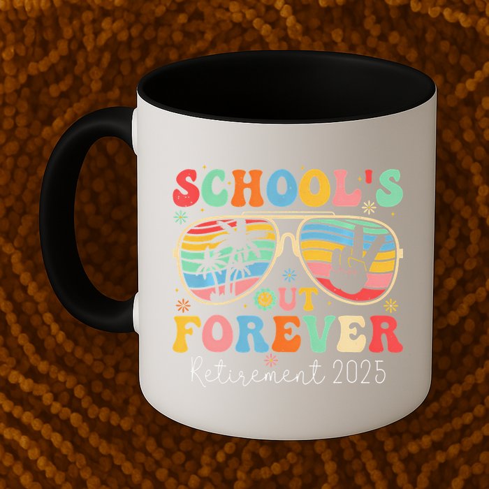 SchoolS Out Forever Retired Teacher 2025 Groovy Retirement Mug