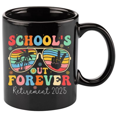 SchoolS Out Forever Retired Teacher 2025 Groovy Retirement 11oz C Handle Ceramic Mug
