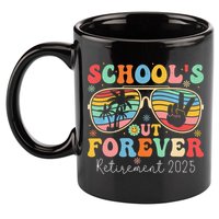 SchoolS Out Forever Retired Teacher 2025 Groovy Retirement 11oz C Handle Ceramic Mug