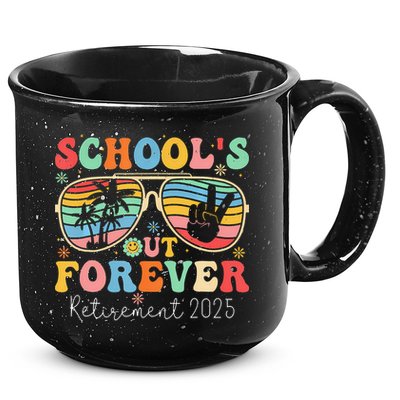 SchoolS Out Forever Retired Teacher 2025 Groovy Retirement 15oz Campfire Ceramic Mug