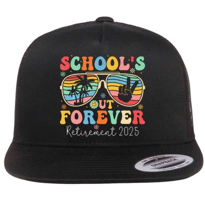 SchoolS Out Forever Retired Teacher 2025 Groovy Retirement Flatbill Hat