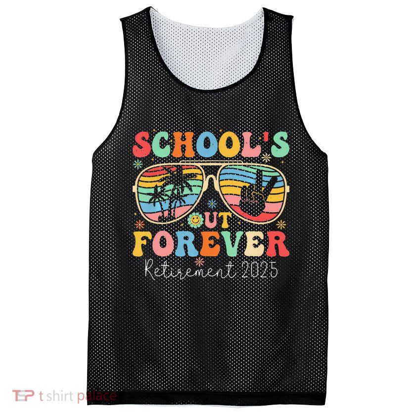 SchoolS Out Forever Retired Teacher 2025 Groovy Retirement Mesh Reversible Basketball Jersey Tank
