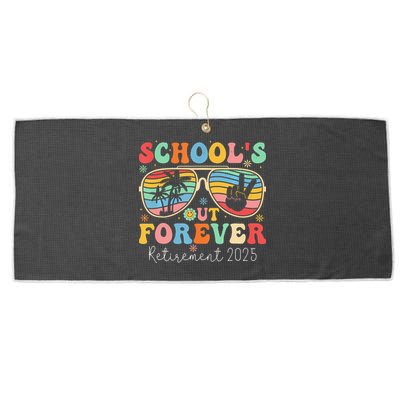 SchoolS Out Forever Retired Teacher 2025 Groovy Retirement Large Microfiber Waffle Golf Towel