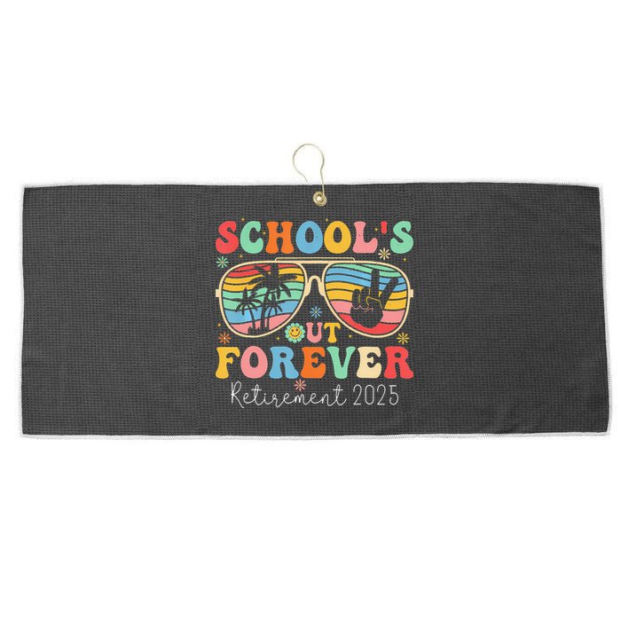 SchoolS Out Forever Retired Teacher 2025 Groovy Retirement Large Microfiber Waffle Golf Towel