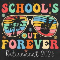 SchoolS Out Forever Retired Teacher 2025 Groovy Retirement Large Microfiber Waffle Golf Towel