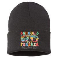 SchoolS Out Forever Retired Teacher 2025 Groovy Retirement Sustainable Knit Beanie