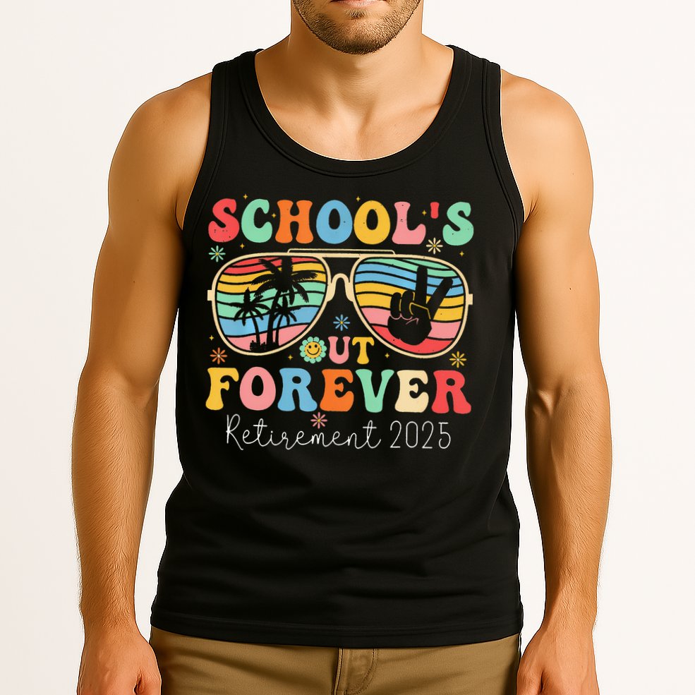 SchoolS Out Forever Retired Teacher 2025 Groovy Retirement Tank Top