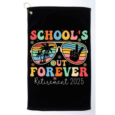 SchoolS Out Forever Retired Teacher 2025 Groovy Retirement Golf Towel