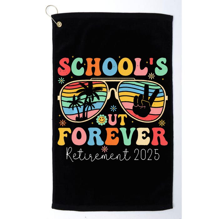 SchoolS Out Forever Retired Teacher 2025 Groovy Retirement Golf Towel