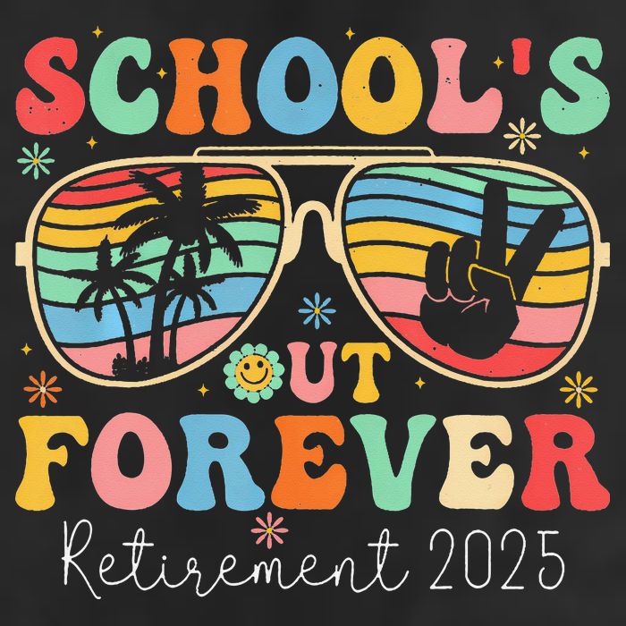 SchoolS Out Forever Retired Teacher 2025 Groovy Retirement Golf Towel