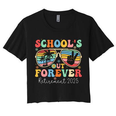 SchoolS Out Forever Retired Teacher 2025 Groovy Retirement Crop Top