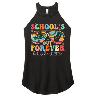 SchoolS Out Forever Retired Teacher 2025 Groovy Retirement Women's Perfect Tri Rocker Tank