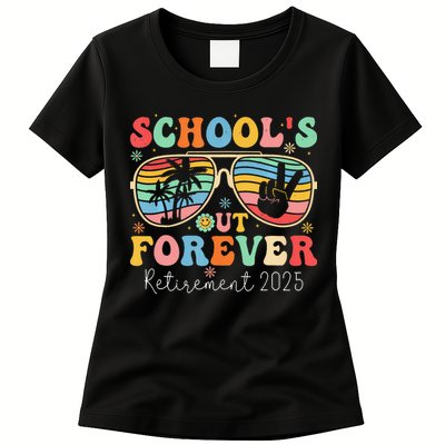 SchoolS Out Forever Retired Teacher 2025 Groovy Retirement Womens T-Shirt