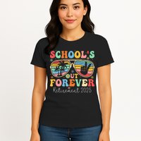 SchoolS Out Forever Retired Teacher 2025 Groovy Retirement Womens T-Shirt