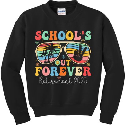 SchoolS Out Forever Retired Teacher 2025 Groovy Retirement Kids Sweatshirt