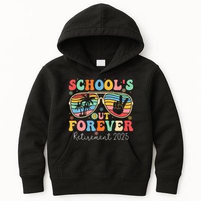 SchoolS Out Forever Retired Teacher 2025 Groovy Retirement Kids Hoodie