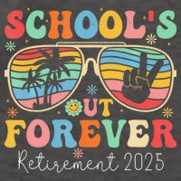SchoolS Out Forever Retired Teacher 2025 Groovy Retirement Vector Backpack