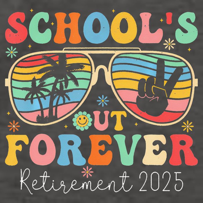 SchoolS Out Forever Retired Teacher 2025 Groovy Retirement Vector Backpack