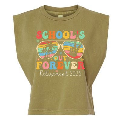 SchoolS Out Forever Retired Teacher 2025 Groovy Retirement Garment-Dyed Women's Muscle Tee