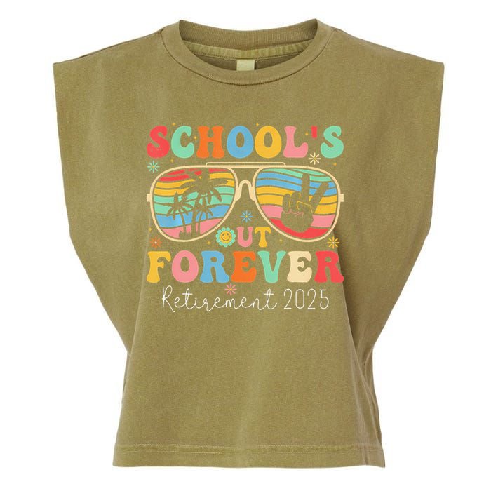 SchoolS Out Forever Retired Teacher 2025 Groovy Retirement Garment-Dyed Women's Muscle Tee