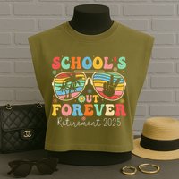 SchoolS Out Forever Retired Teacher 2025 Groovy Retirement Garment-Dyed Women's Muscle Tee