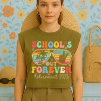 SchoolS Out Forever Retired Teacher 2025 Groovy Retirement Garment-Dyed Women's Muscle Tee