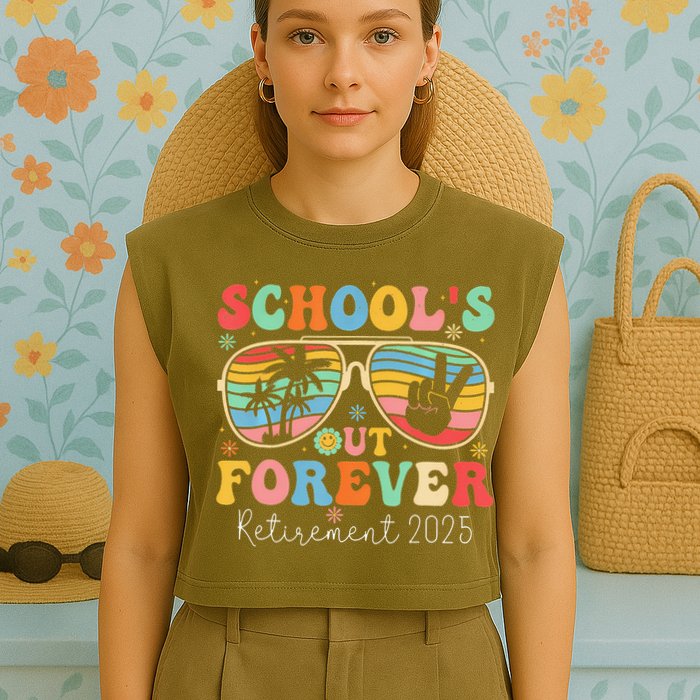 SchoolS Out Forever Retired Teacher 2025 Groovy Retirement Garment-Dyed Women's Muscle Tee