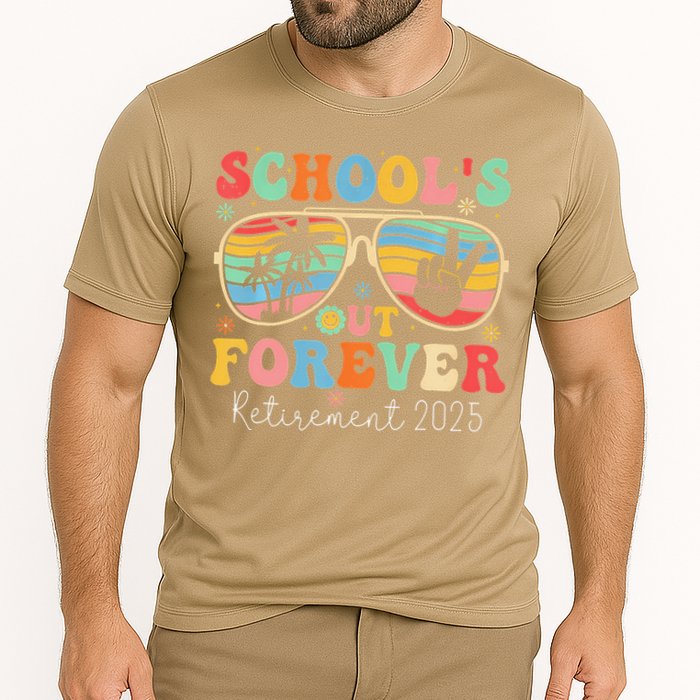 SchoolS Out Forever Retired Teacher 2025 Groovy Retirement Performance Shirt