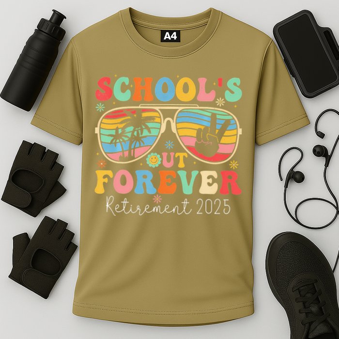 SchoolS Out Forever Retired Teacher 2025 Groovy Retirement Performance Shirt