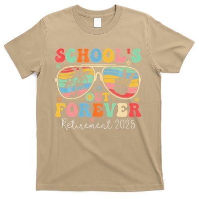 SchoolS Out Forever Retired Teacher 2025 Groovy Retirement T-Shirt