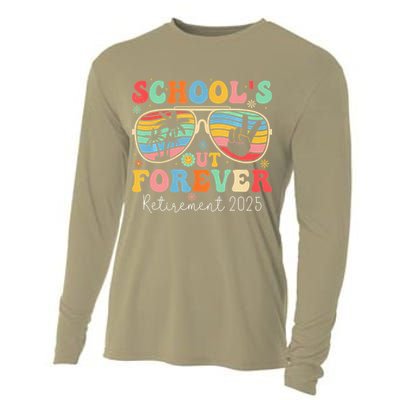 SchoolS Out Forever Retired Teacher 2025 Groovy Retirement Cooling Performance Long Sleeve Crew