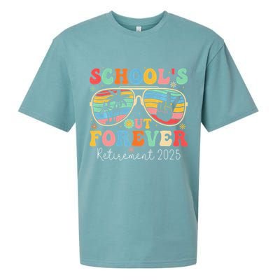 SchoolS Out Forever Retired Teacher 2025 Groovy Retirement Sueded Cloud Jersey T-Shirt