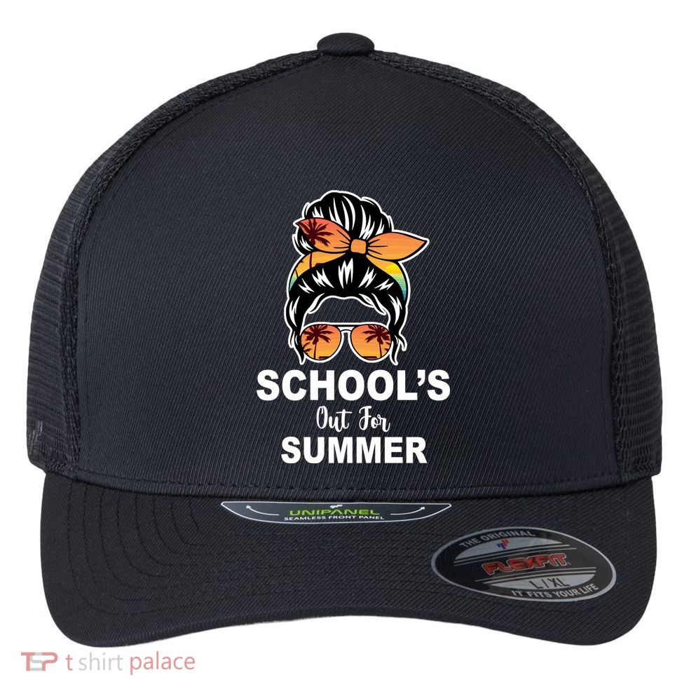 Schools Out For Summer Female Bun Sunglass Flexfit Unipanel Trucker Cap