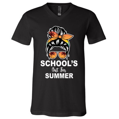 Schools Out For Summer Female Bun Sunglass V-Neck T-Shirt