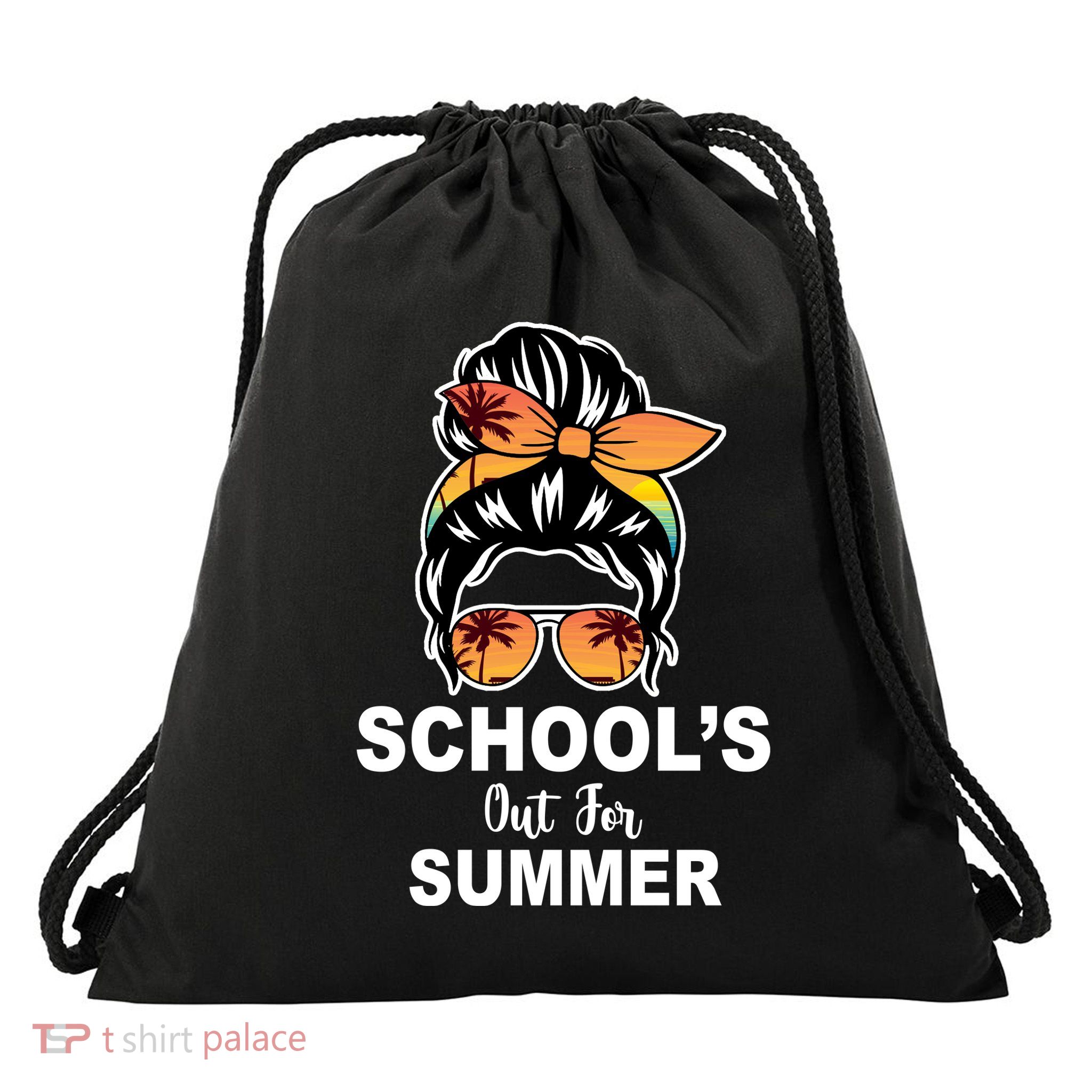 Schools Out For Summer Female Bun Sunglass Drawstring Bag