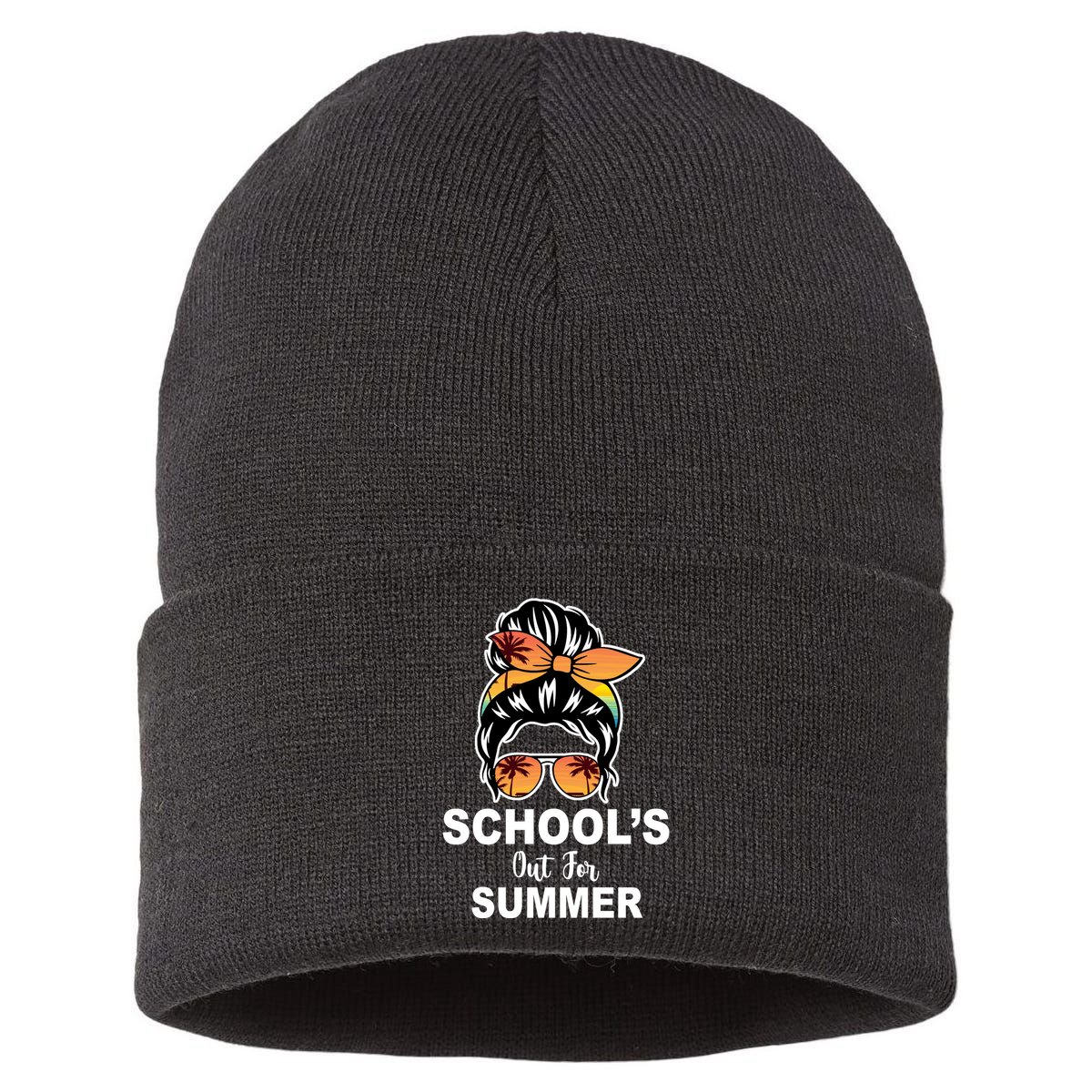 Schools Out For Summer Female Bun Sunglass Sustainable Knit Beanie